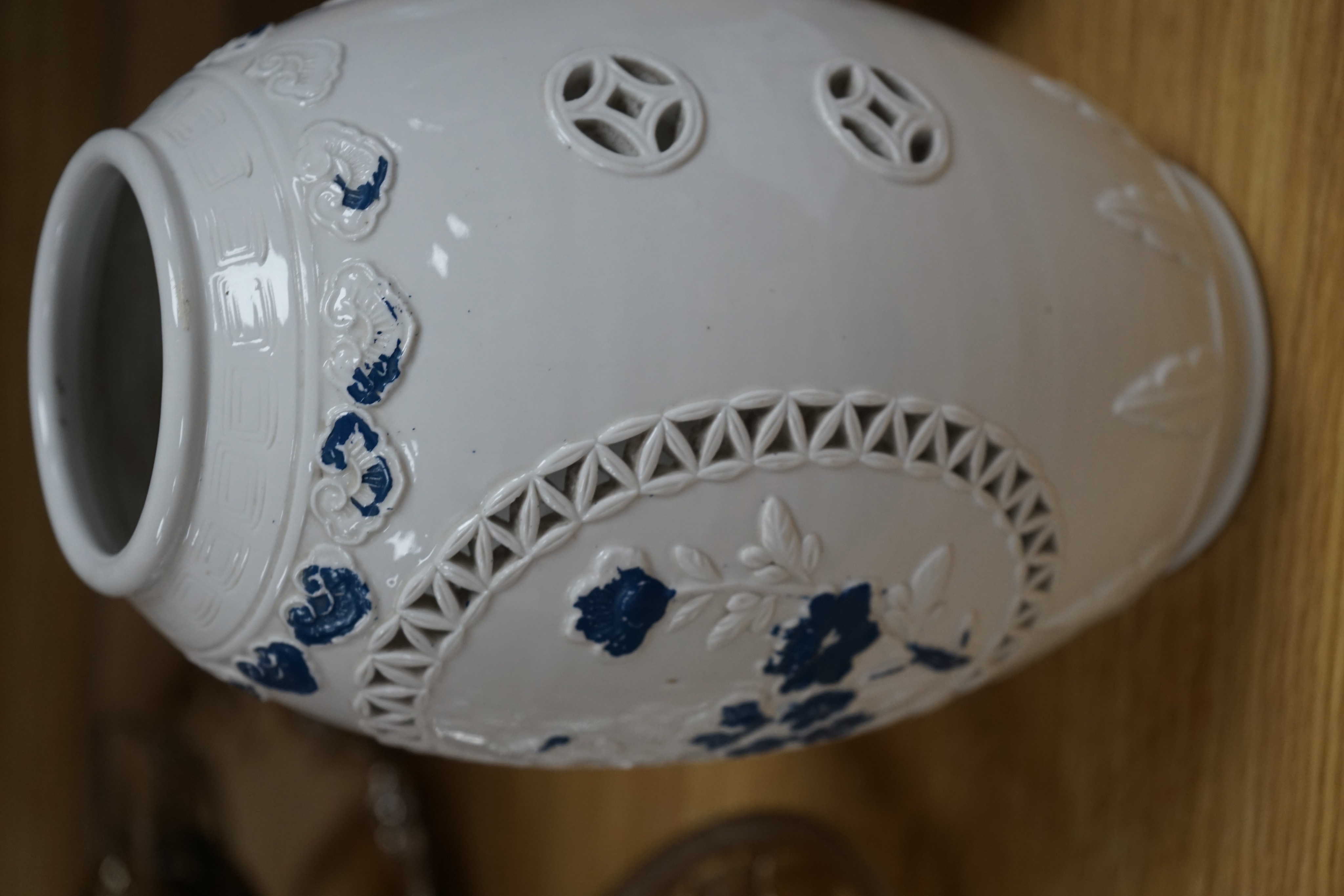 Four Chinese porcelain vases, one mounted as a lamp, 35cm